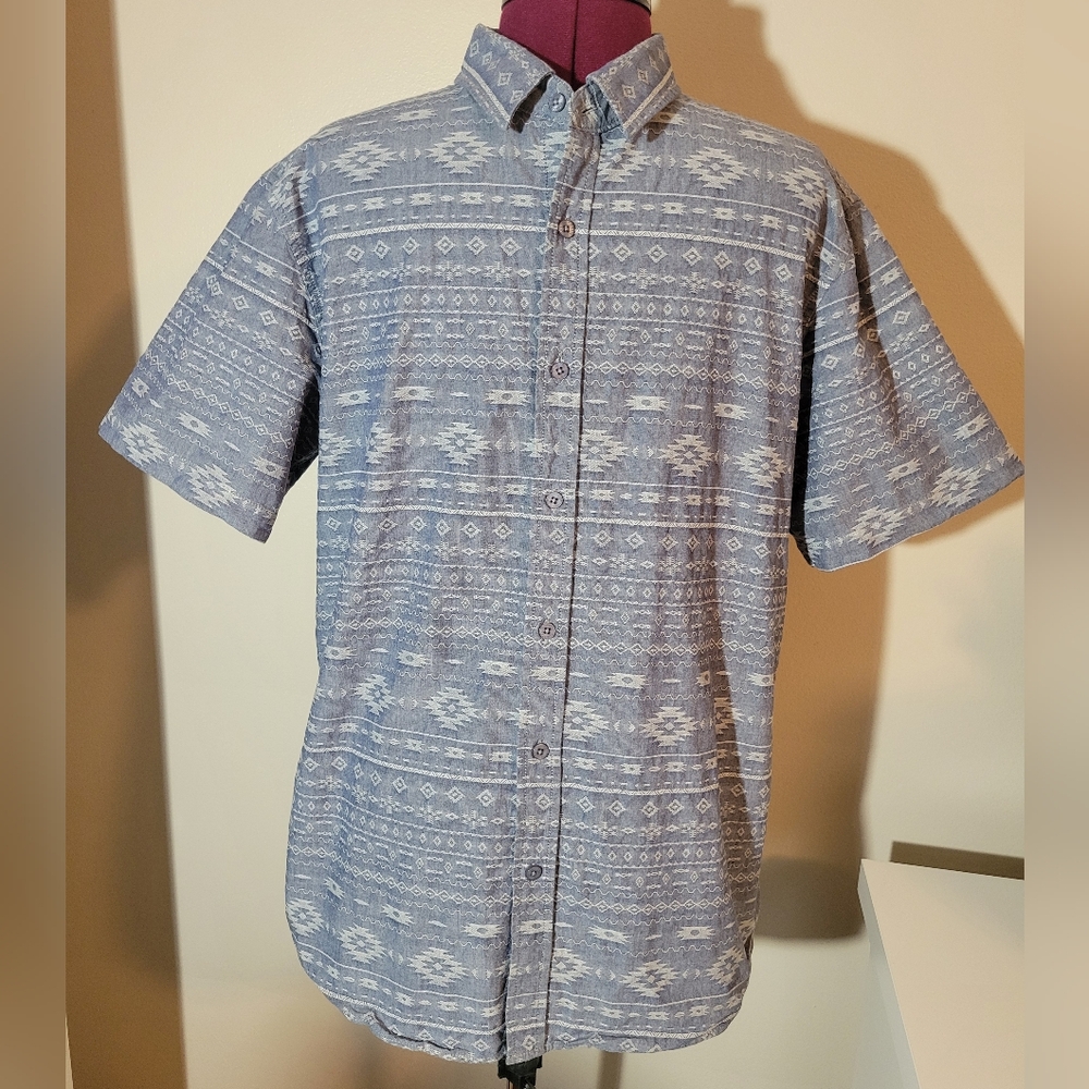 Coastal, Men's, Shortsleeve Buttondown, Grey, Aztec Western Print, Large